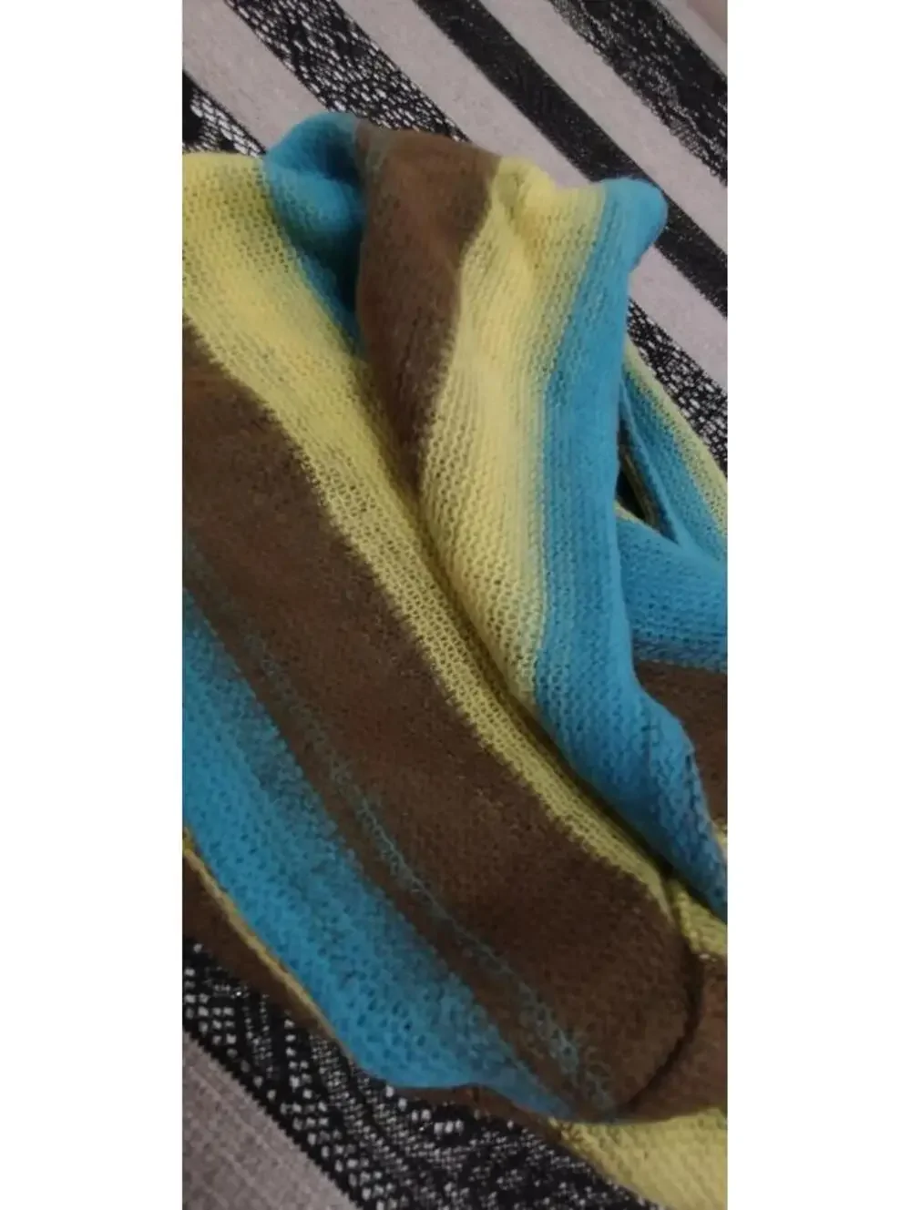 Infitiny Scarf Brown Striped Yellow Sky Blue Acrylic ONE SIZE SCARF Raver Y2K